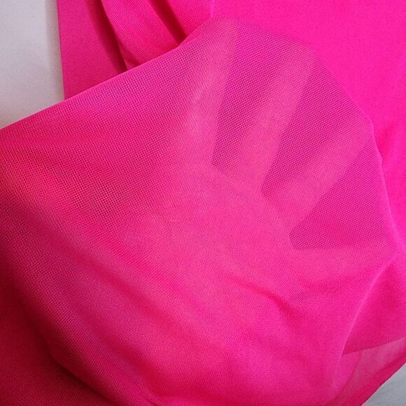 3X 22W 24W Torrid Hot Pink Mesh Off Shoulder Swim Cover Dress Mini Summer Sheer - Picture 5 of 6